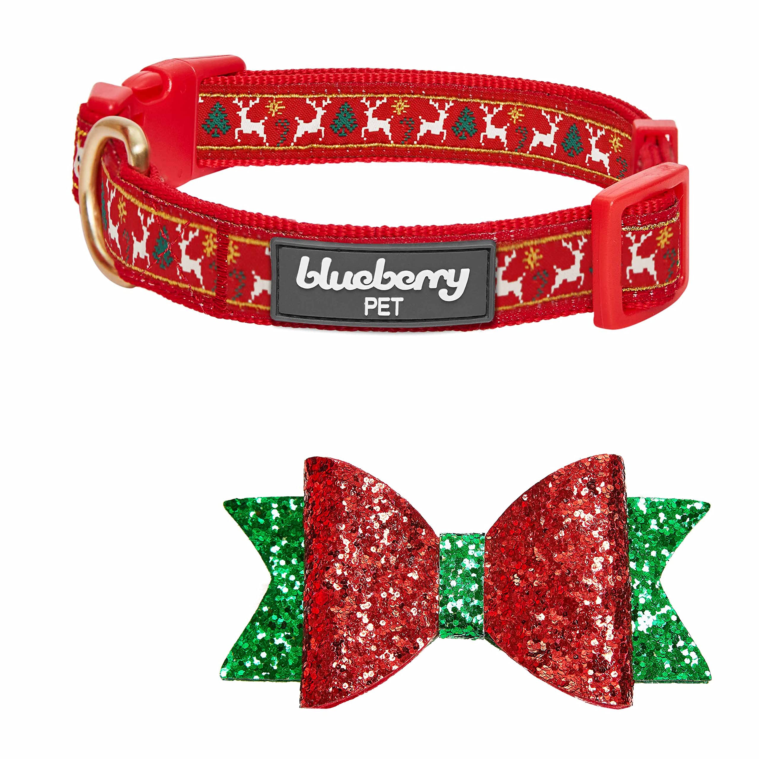 Blueberry Pet Christmas Reindeer Large Dog Collar With Bowtie, Adjustable Holiday Dog Collars For Large Dogs, High-Density Polye